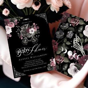 Convite Chá de Bebê Assustador Floral Vintage Gótico Cadei
