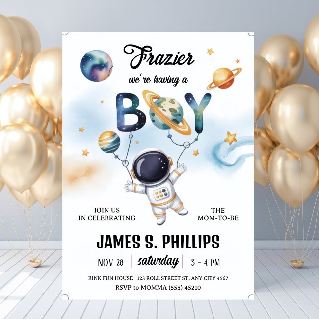Convite Chá de Bebê Astronauta no Espaço Sideral (Outer Space Astronaut Baby Shower Invitation
)