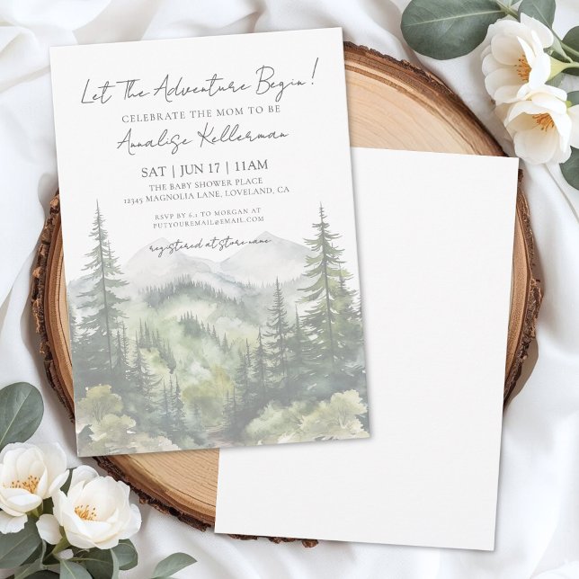 Convite Chá de Bebê Aventura Floresta Montanha Madeira (Forest Mountain Woodland Adventure Baby Shower Invitation)