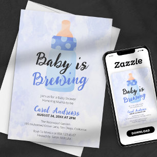 Convite Chá de Bebê Azul Bebê Está Cozinhando Aguarela