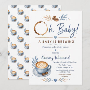 Convite Chá de Bebê Azul Café Um Bebê Está Sendo Preparado