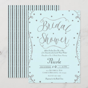 Convite Chá de Bebê Azul Claro e Prata