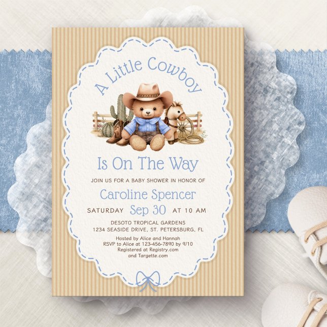 Convite Chá de Bebê Azul Cowboy Western Boys (Criador carregado)