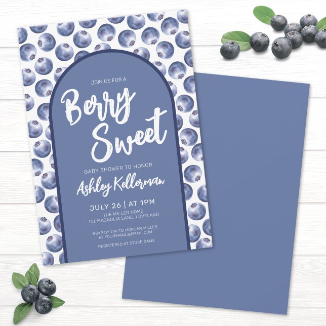 Convite Chá de Bebê Azul Doce como Mirtilo (Blue Berry Sweet Baby Shower Invitation)