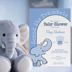 Convite Chá de Bebê Azul Elefante Bebê Fofo