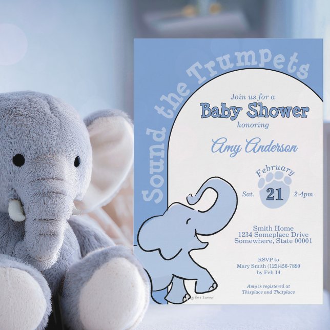Convite Chá de Bebê Azul Elefante Bebê Fofo (Criador carregado)