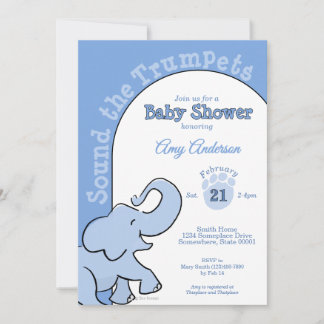 Convite Chá de Bebê Azul Elefante Bebê Fofo