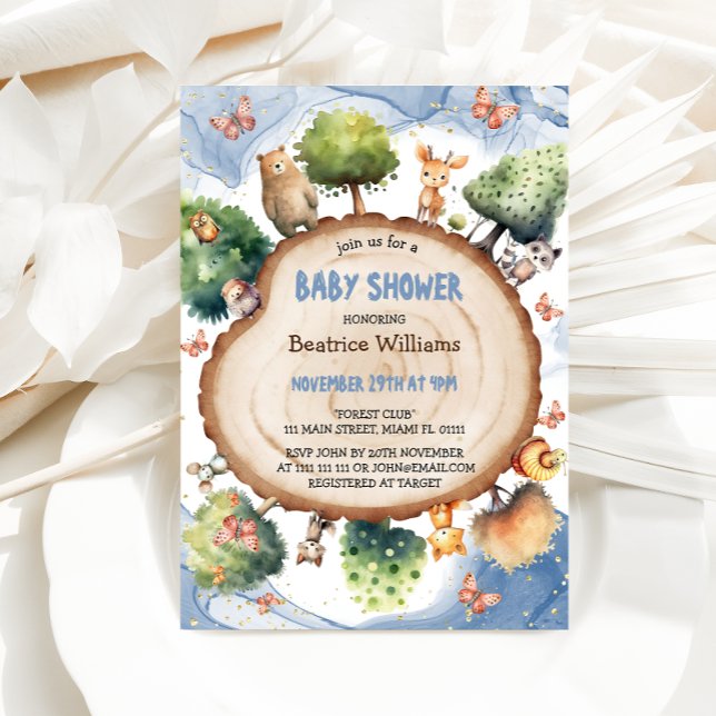 Convite Chá de Bebê Azul Florestal Encantado (Criador carregado)