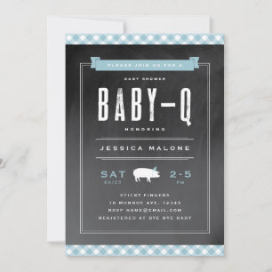 Convite Chá de Bebê Azul Gingham Baby BBQ