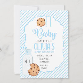 Convite Chá de Bebê azul Leite e Biscoitos