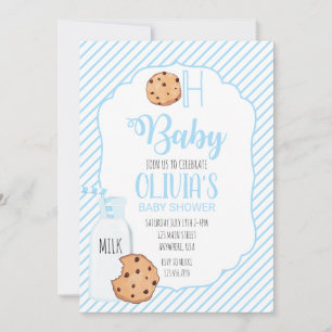Convite Chá de Bebê azul Leite e Biscoitos