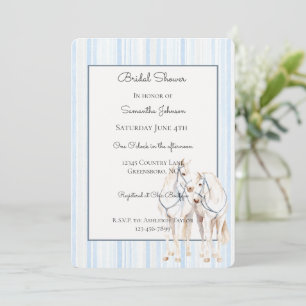 Convite Chá de Bebê Azul Listras Cavalos Brancos Noiva