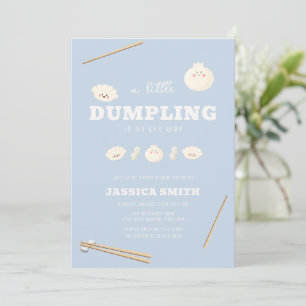 Convite Chá de Bebê Azul Moderno Kawaii Bao Dumpling