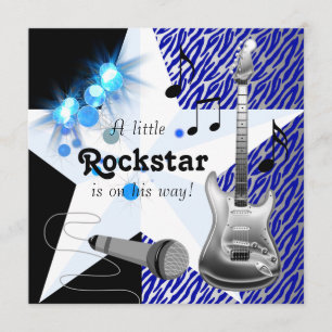 Convite Chá de Bebê Azul Royal Rock Star
