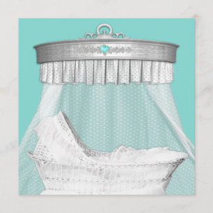 Convite Chá de Bebê Azul Teal e Prata Elegante