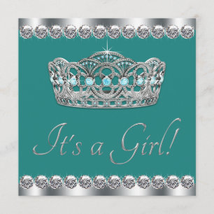 Convite Chá de Bebê Azul Turquesa Elegante Tiara Jade