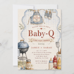 Convite Chá de Bebê Azul Xadrez Rústico Baby Q Churrasco