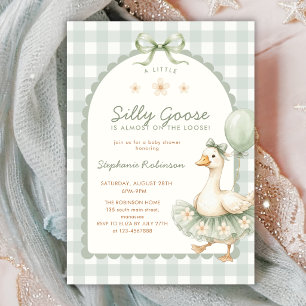 Convite Chá de Bebê Babá Silly Goose Sage Gingham