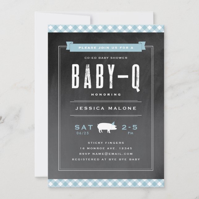 Convite Chá de bebê Baby BBQ Gingham misto (Frente)