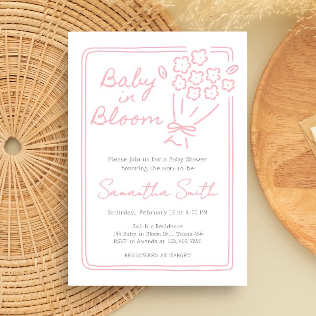 Convite Chá de Bebê Baby In Bloom (Hand Drawn Baby in Bloom Baby Shower Invitation)