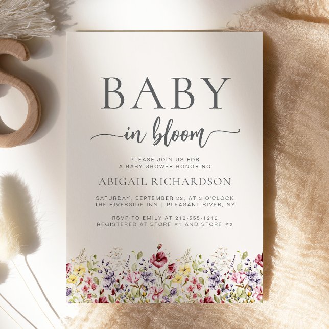 Convite Chá de Bebê Baby in Bloom Boho Flores Silvestres B (Criador carregado)