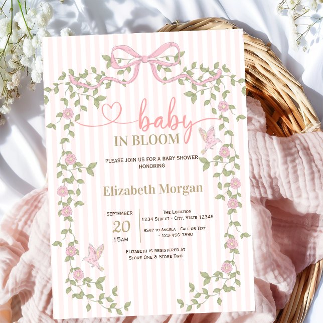 Convite Chá de Bebê Baby In Bloom com Arco de Flores Silve (Criador carregado)