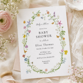 Convite Chá de Bebê Baby in Bloom com Flores Silvestres Ca