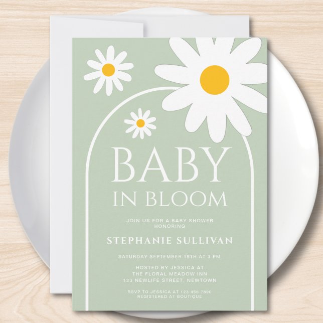 Convite Chá de Bebê Baby in Bloom Daisy Verde (Criador carregado)