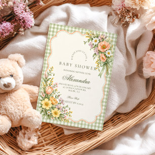 Convite Chá de Bebê Baby in Bloom em Sage Gingham