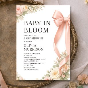 Convite Chá de Bebê Baby In Bloom Laço Rosa Coquette