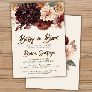 Convite Chá de Bebê Baby in Bloom Marrom Bege Marfim Flora