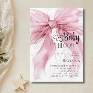 Convite Chá de Bebê Baby in Bloom Preppy Laço Rosa