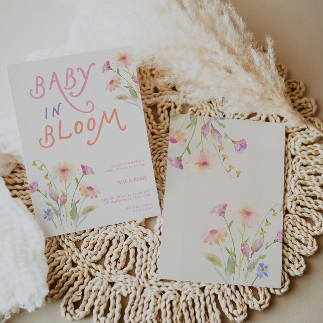 Convite Chá de Bebê Baby in Bloom Rosa (Baby in Bloom Baby Shower Pink Invitation)