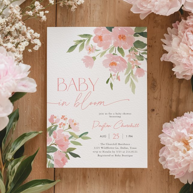 Convite Chá de Bebê Baby in Bloom Rosa Floral (Criador carregado)