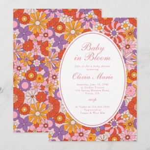 Convite Chá de Bebê Baby in Bloom Rosa Retrô