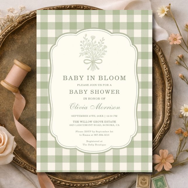 Convite Chá de Bebê Baby in Bloom Xadrezinho (Criador carregado)
