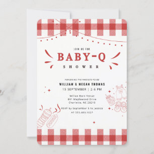 Convite Chá de Bebê Baby Q com Xadrez Vermelho