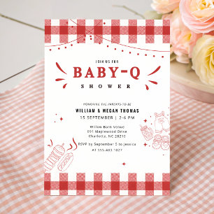 Convite Chá de Bebê Baby Q com Xadrez Vermelho