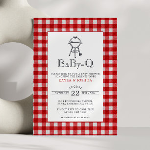 Convite Chá de Bebê Baby-Q Rustic Red Xadrez Co-Ed Churras