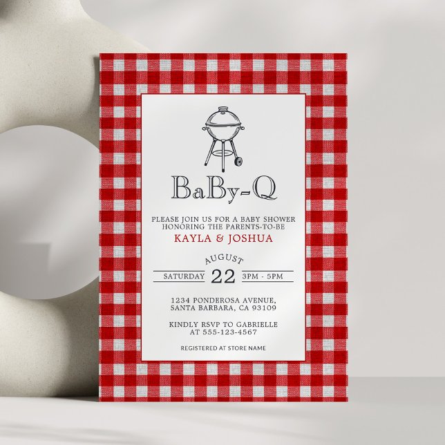 Convite Chá de Bebê Baby-Q Rustic Red Xadrez Co-Ed Churras (Criador carregado)