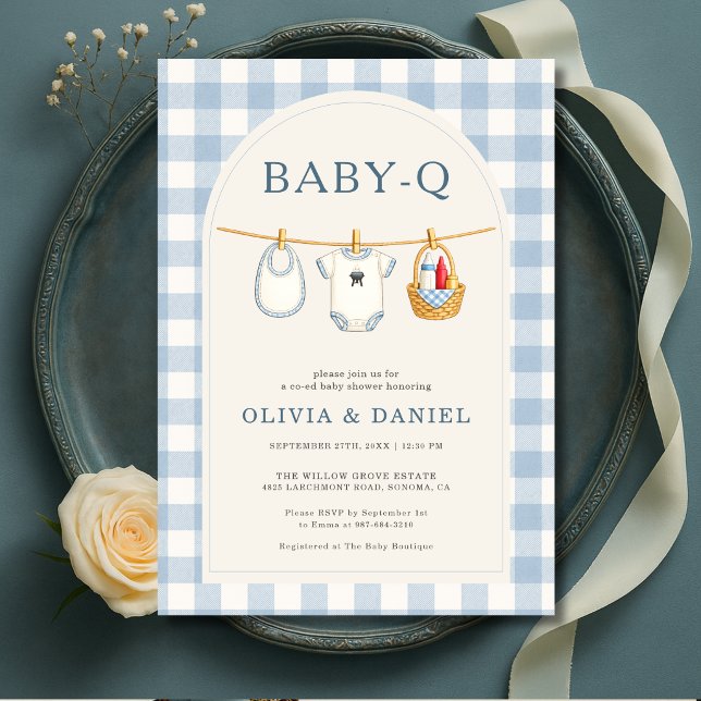 Convite Chá de Bebê Baby-Q Xadrez Azul (Criador carregado)