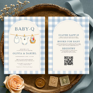 Convite Chá de Bebê Baby-Q Xadrez Azul Tudo em Um