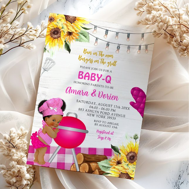 Convite Chá de Bebê Baby-Q Xadrez Rosa no Quintal (Criador carregado)