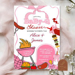 Convite Chá de Bebê BabyQ no Quintal com Laço Rosa