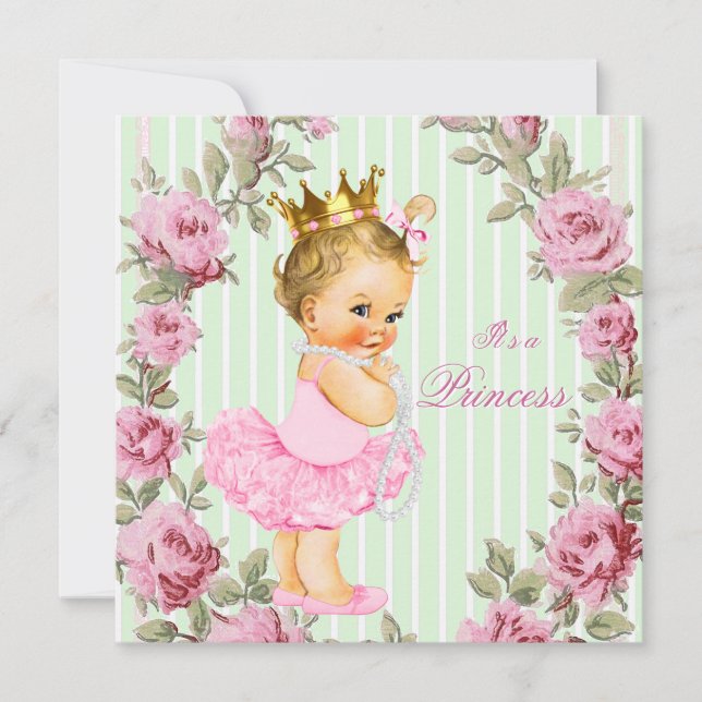 Convite Chá de Bebê Bailarina Rosa Verde e Rosa (Frente)