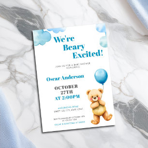 Convite Chá de Bebê Balão de Urso Teddy Aquarela Fofa