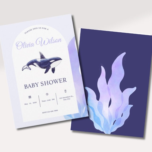 Convite Chá de Bebê Baleia Orca Aquarela (Criador carregado)