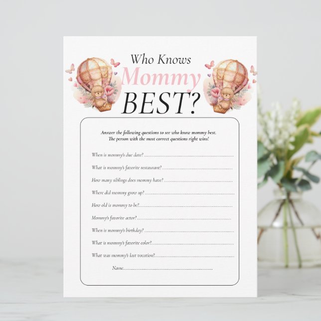 Convite Chá de Bebê. balões de ursinho Menina Quem Sabe Ma (Em pé/Frente)