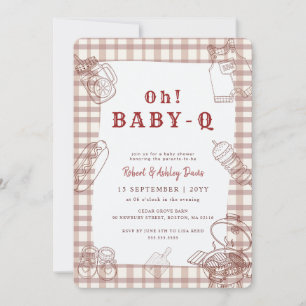 Convite Chá de Bebê Barbecue Rustico de Gingham Baby Q