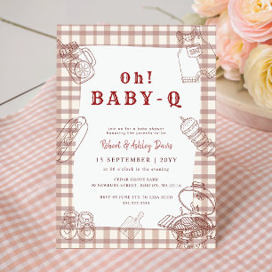 Convite Chá de Bebê Barbecue Rustico de Gingham Baby Q